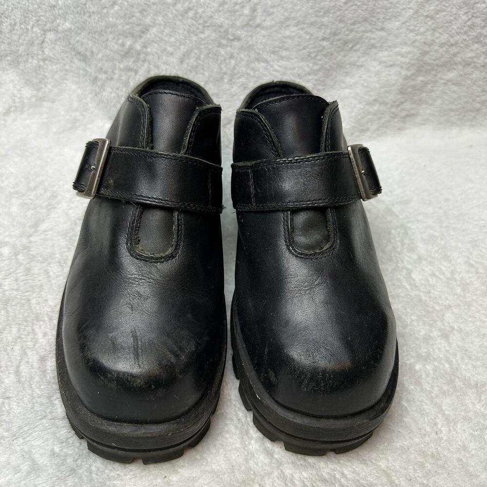 Harley-Davidson Black Leather Chunky Buckle Mules Platform Clogs Size9 Goth Y2K - Picture 5 of 10